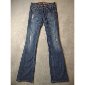 Rock Revival Hayley Boot Jean Women Size 27 Dark Wash Embroidered Y2K Distressed